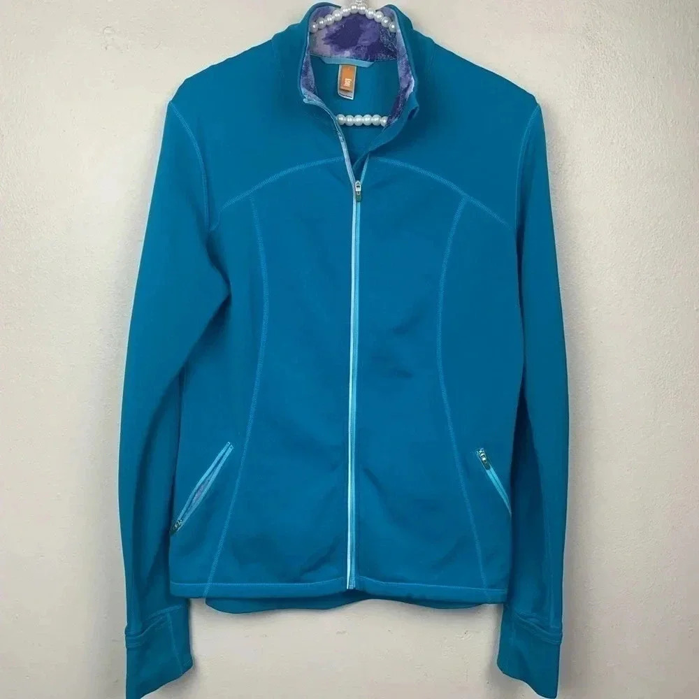 Lucy Active Full Zip Sweater Blue Turquoise Teal Track Jacket Lightweight